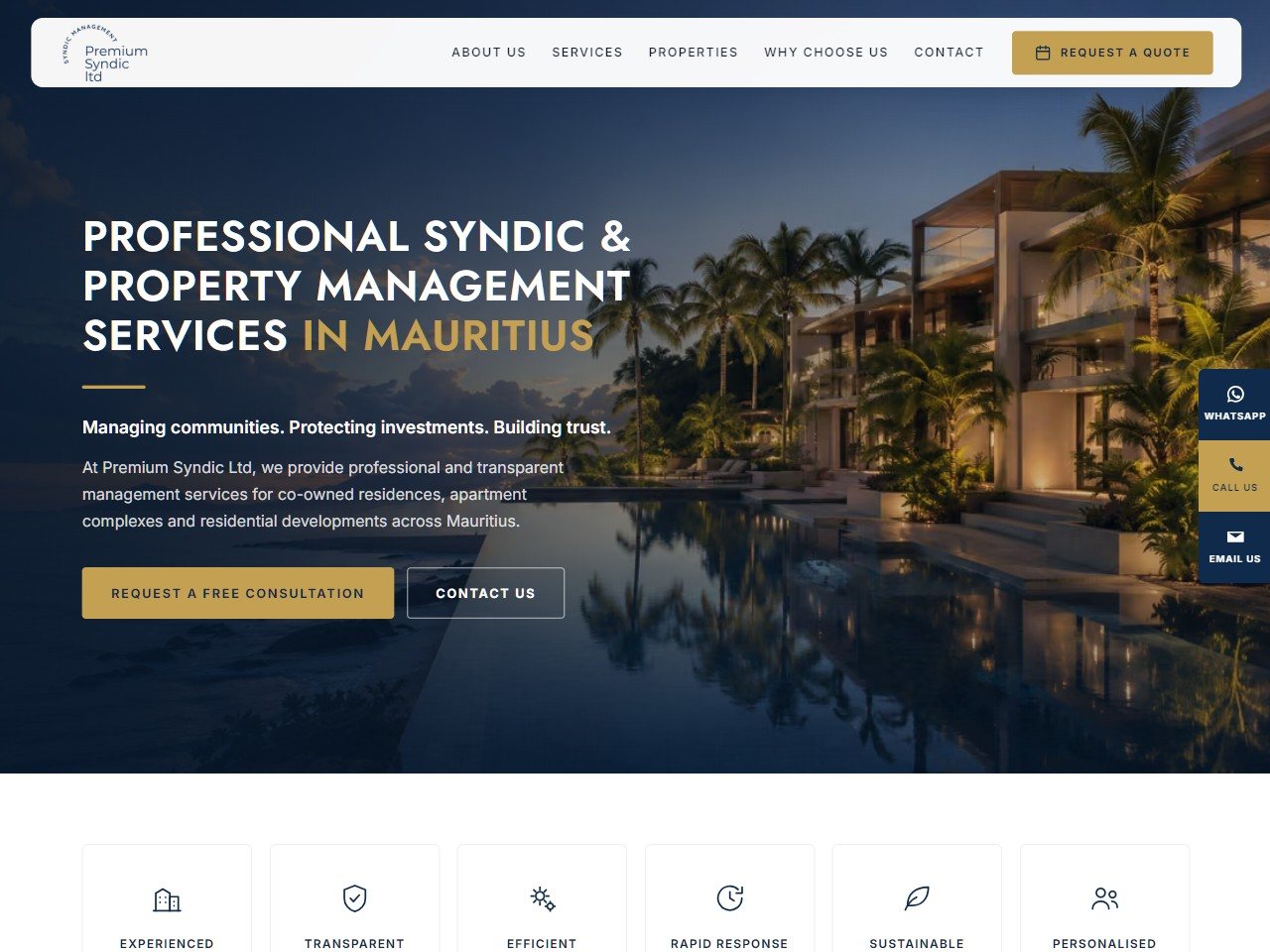 Premium Syndic website — syndic & property management in Mauritius, built by Influxe